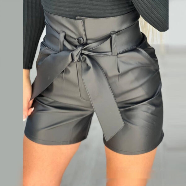 High Waist Black Strap Slim Fit Pu Shorts Belted - Image 7