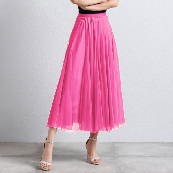 Slimming A- Line Skirt Mesh Half-length Long Dress - Image 7