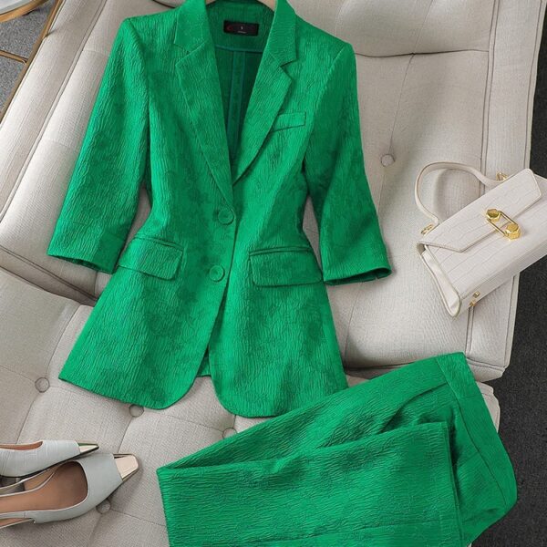 Half Sleeve Blazer And Pant Suit Ladies Women Female Jacket - Image 6